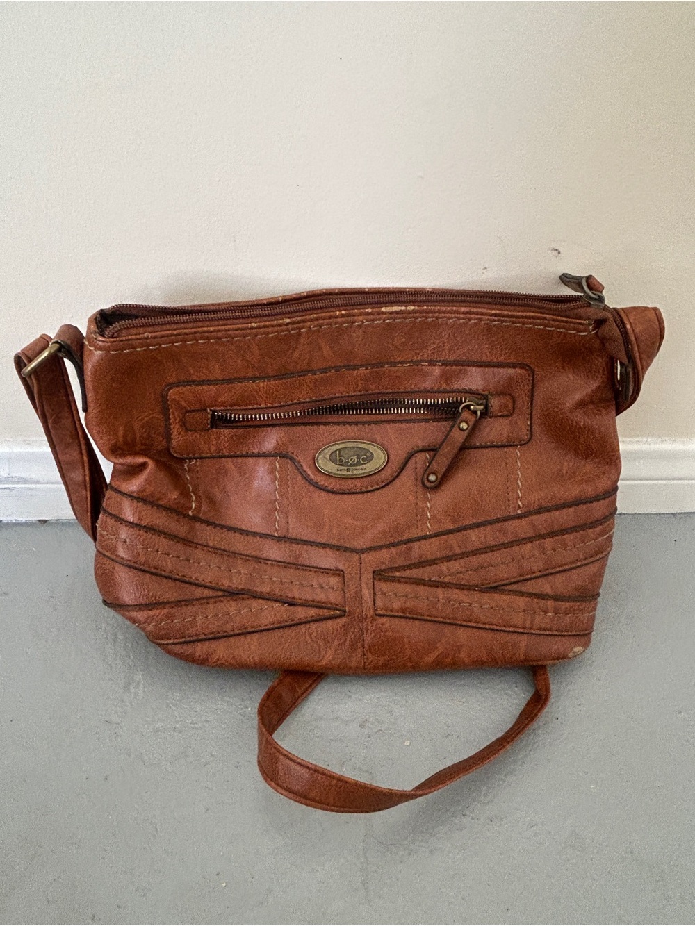 b.o.c. Tan Leather-Look Crossbody Bag with Front Zip
